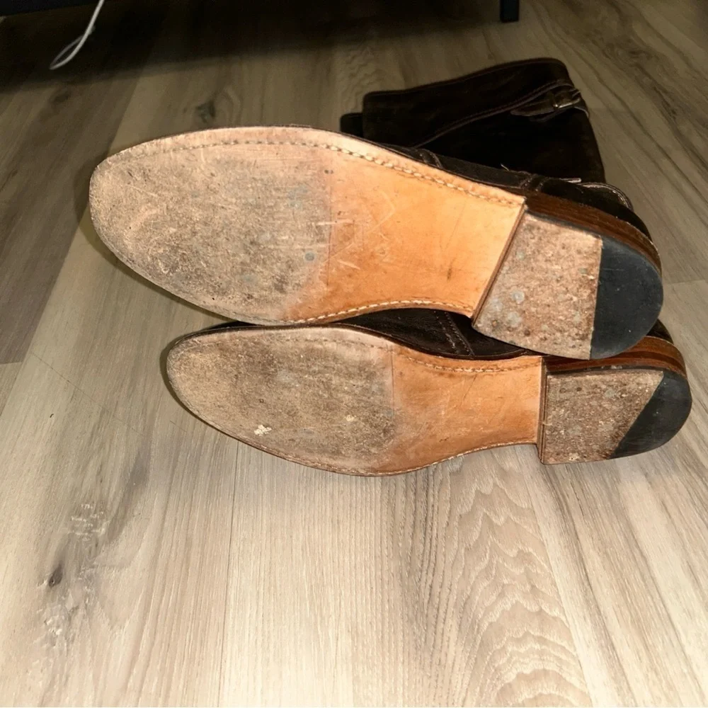 Frye VTG chocolate Brown Leather riding Boots with buckles